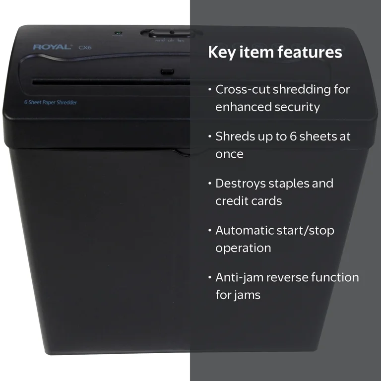 Royal CX6 6-Sheet Crosscut Shredder with Lift-off Wastebasket