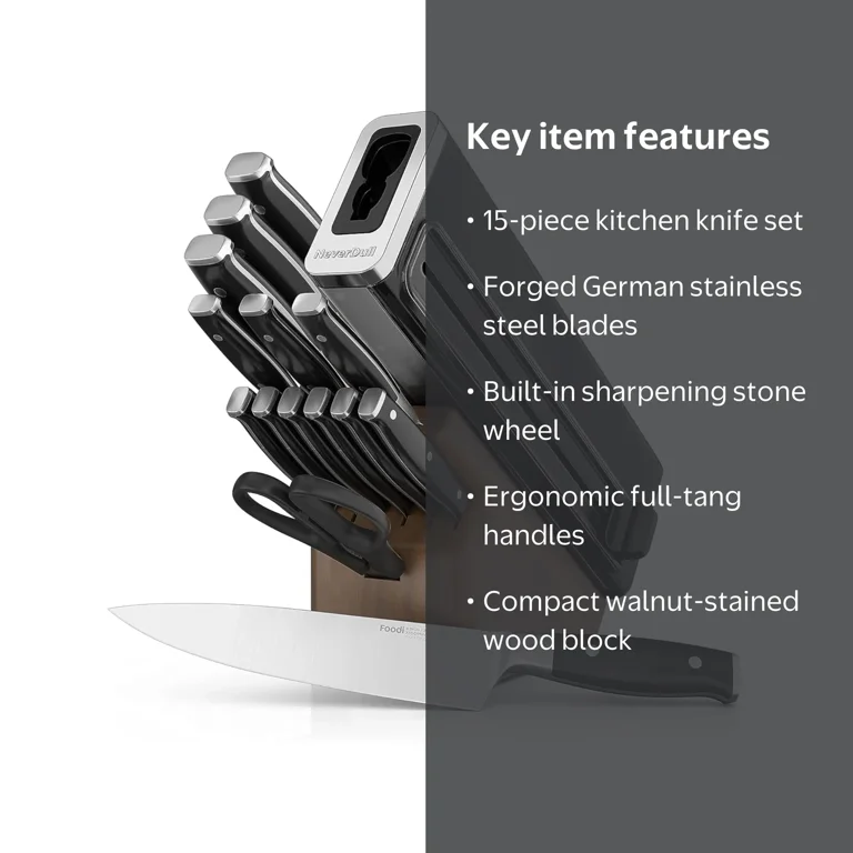 Ninja K52015 Foodi NeverDull 15 Piece Premium Knife System, Wood