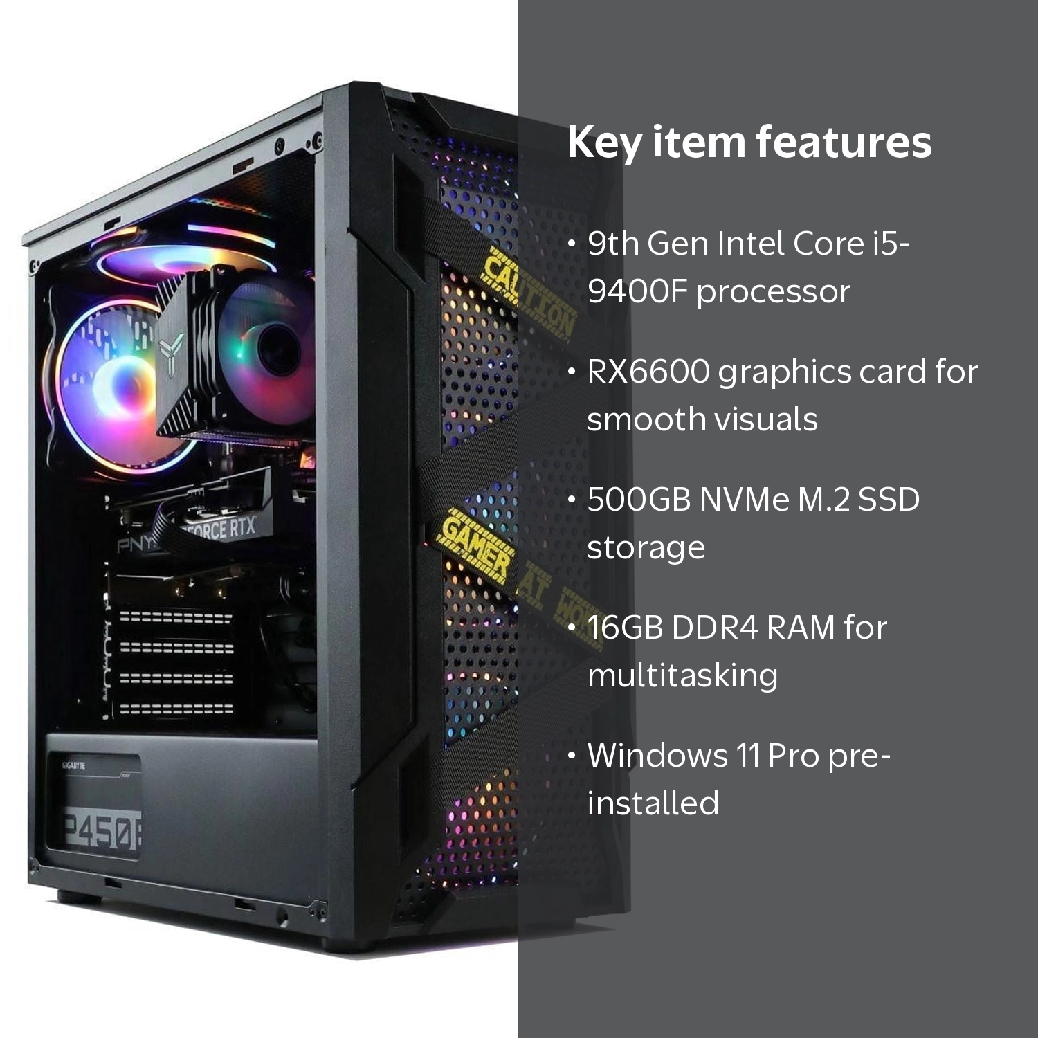 MXZ Gaming Desktop Pc,Intel I5 9400F 2.9GHz,RX6600,500GB SSD NVME