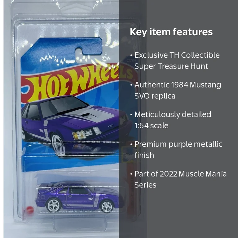 ホットウィール　84 マスタングSVO - 2022スーパートレジャーハント Hot Wheels 2022 '84 Mustang SVO Super Treasure Hunt Purple Muscle