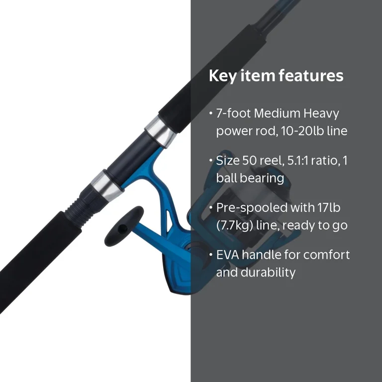 Shakespeare Tiger Spinning Surf Combo Kit, 7' Medium Fishing Rod