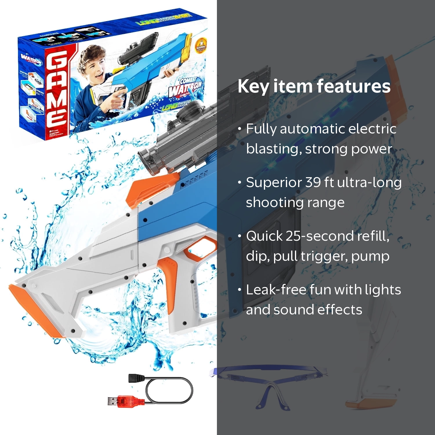 JoyStone Electric Water Blaster with Light 39 Ft Range Automatic