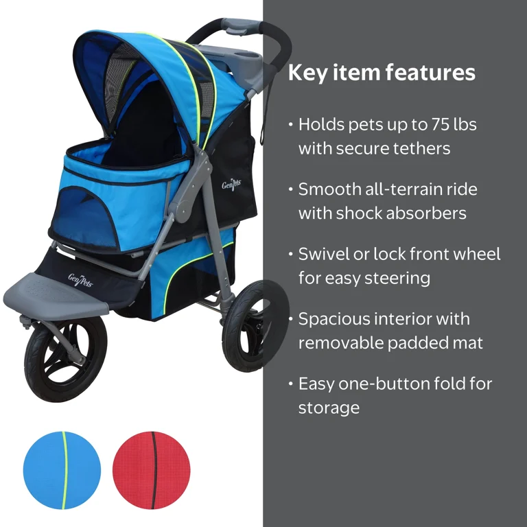 Gen7Pets Jogger 3 Wheeled Dog Stroller For Pets Up To 75 lb