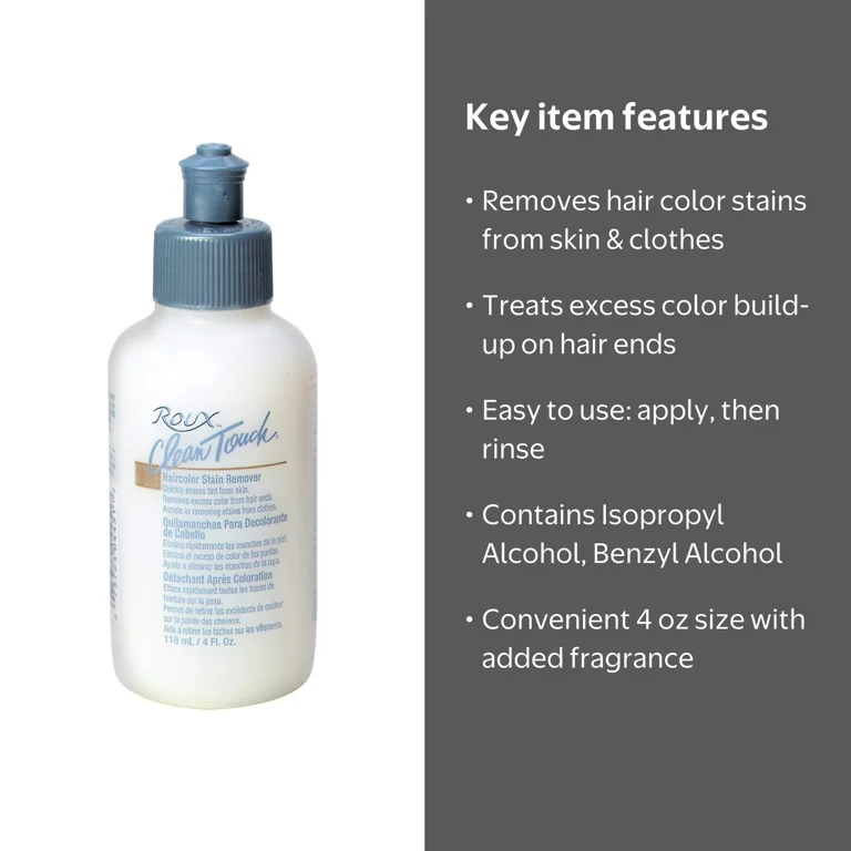 Roux Clean Touch Hair Color Stain Remover, 4 oz, Dye Wash & Rinse