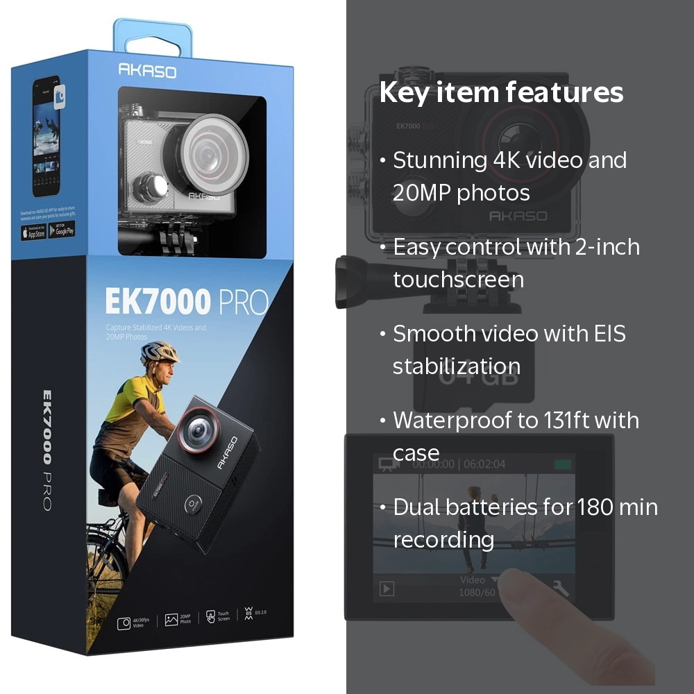 AKASO EK7000 Pro 4K Action Camera, 64GB Card, Waterproof