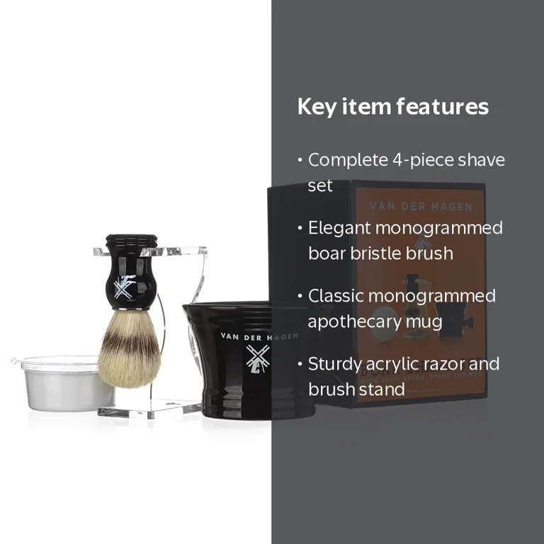 Van Der Hagen Men's Boar Shave Set with Soap, Brush, Mug and Stand