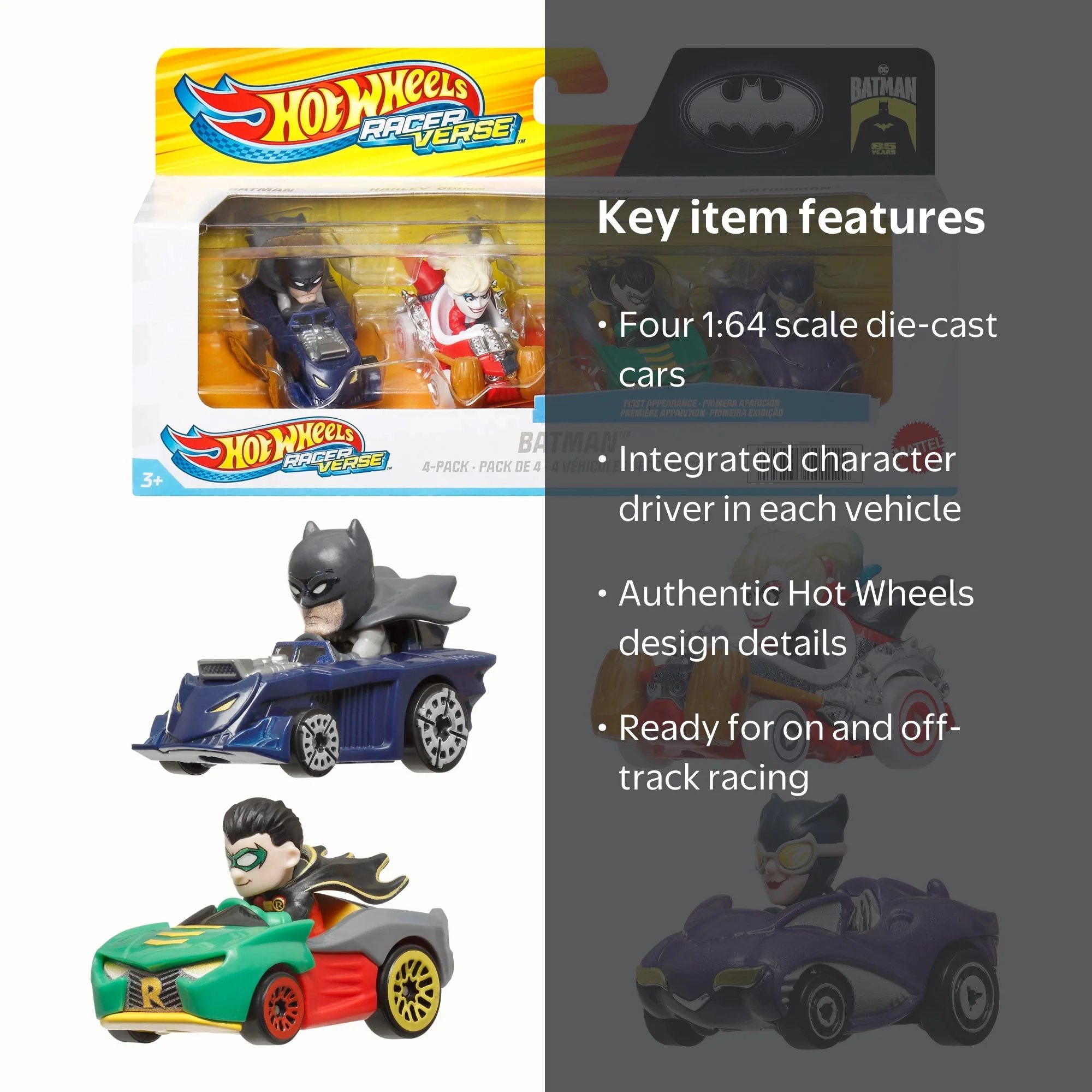 Hot Wheels RacerVerse 4 Die-Cast Cars with Pop Culture Characters