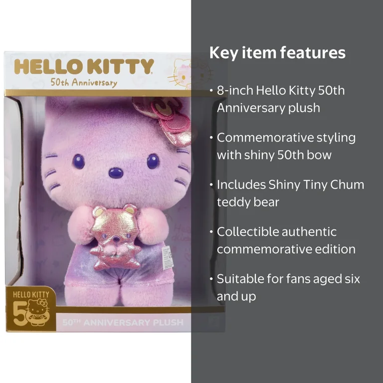Hello Kitty, 8-inch Plush, 50th Anniversary, with Teddy Bear