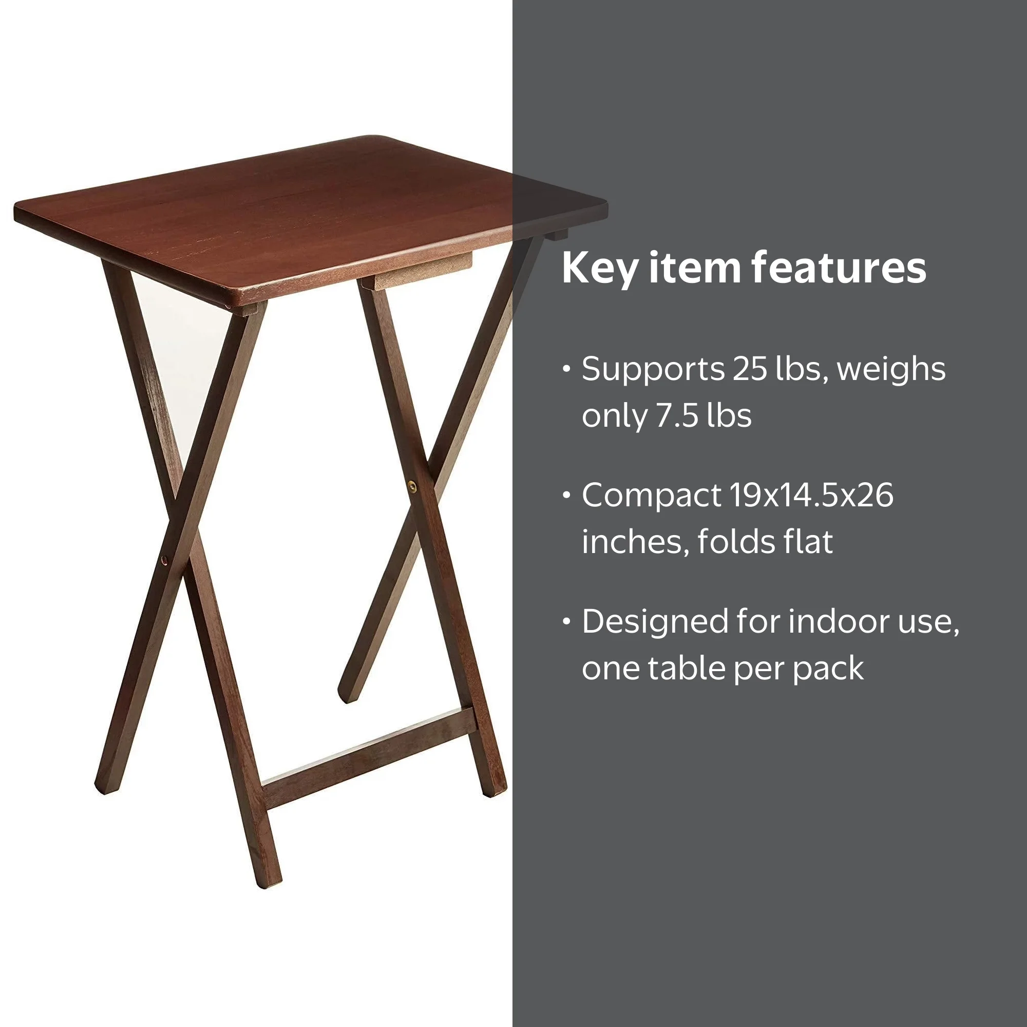 Mainstays Indoor Single Folding TV Tray Table, Walnut, 19 x 15 x