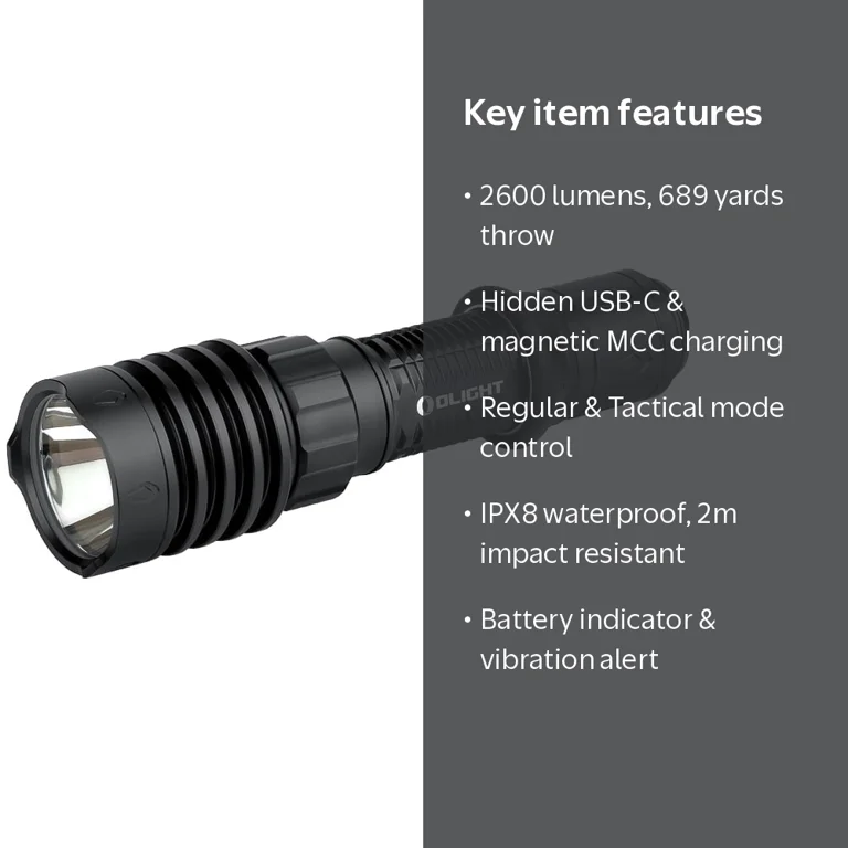 Olight Warrior X 4 Flashlight, 2600 Lumens, LED, USB-C