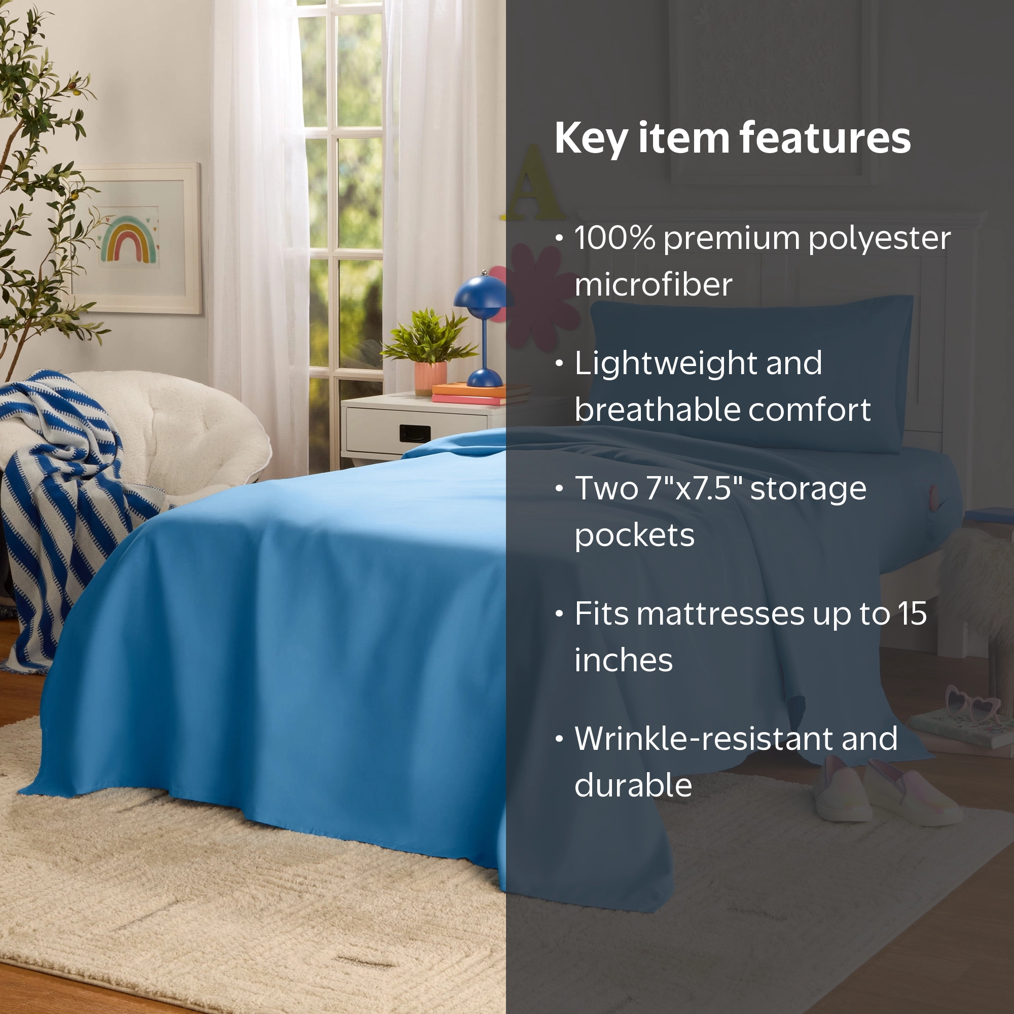 【美品】UENI NOVITA&MEISTERSHEET HI-BACK SET Mainstays 3-Piece Blue Eyes Microfiber Bed Sheet Set, Twin-XL