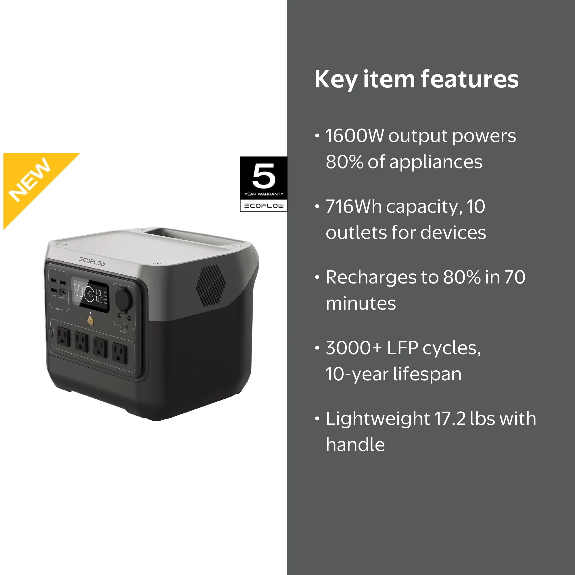 EF EcoFlow, Portable Power Station, RIVER 2 Pro 700, 716Wh LFP