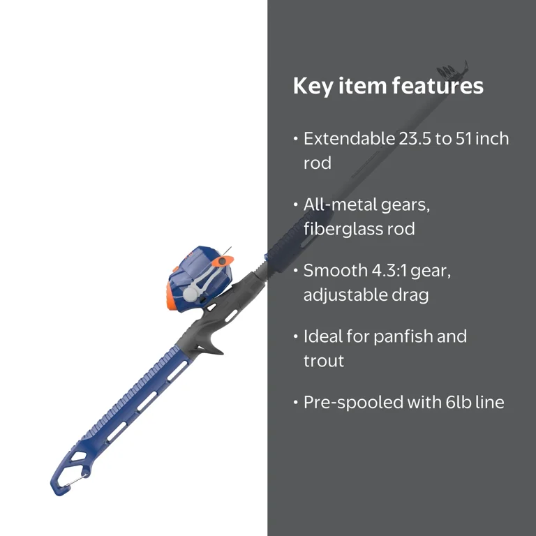 Zebco Kids Wilder Spincast Reel and Telescopic Fishing Rod Combo