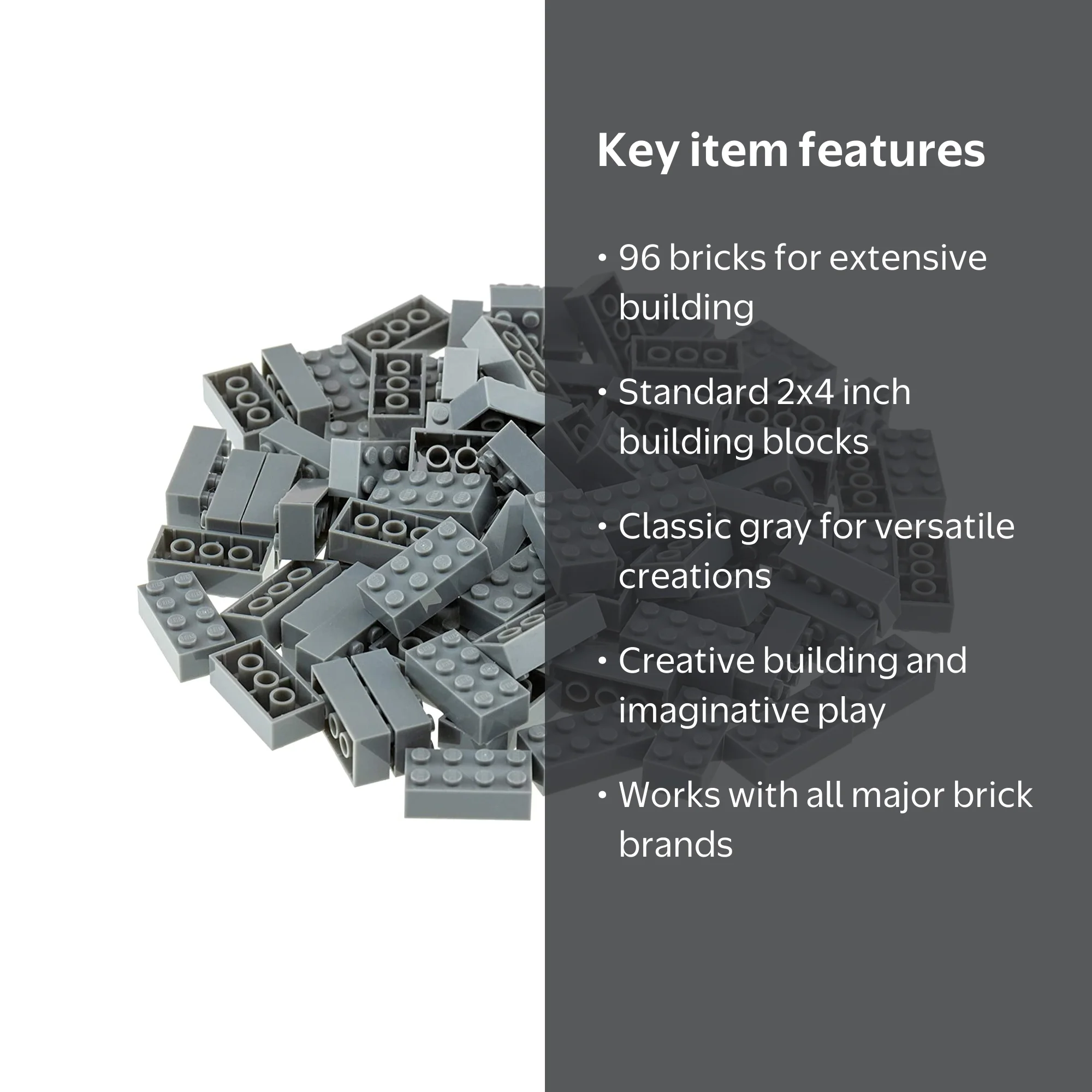 Strictly Briks, Classic Bricks Starter Kit, 96 Pieces, Gray