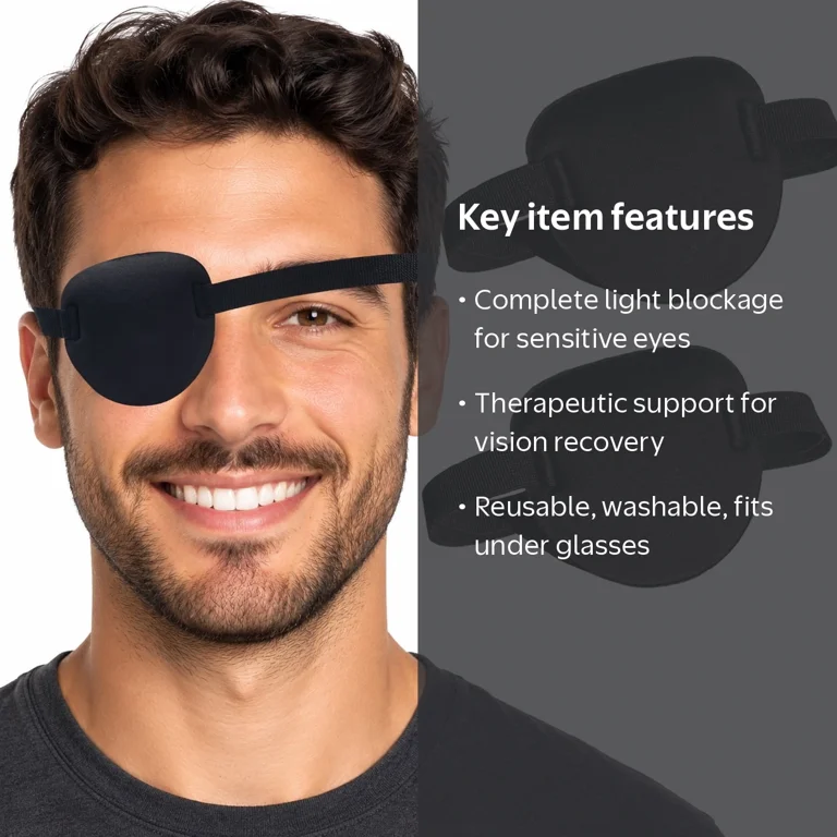 Rongsi, Eye Patches for Adults, Black, 2 Pack, Adjustable