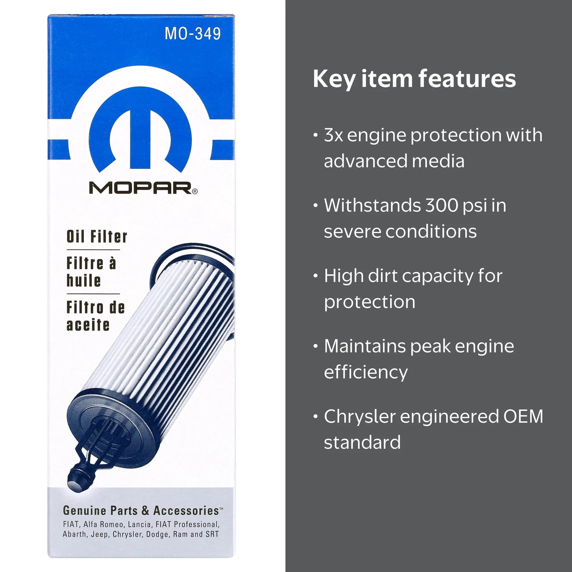 Mopar MO-349 Oil Filter for 2017 Jeep Wrangler & 2017-2018 RAM