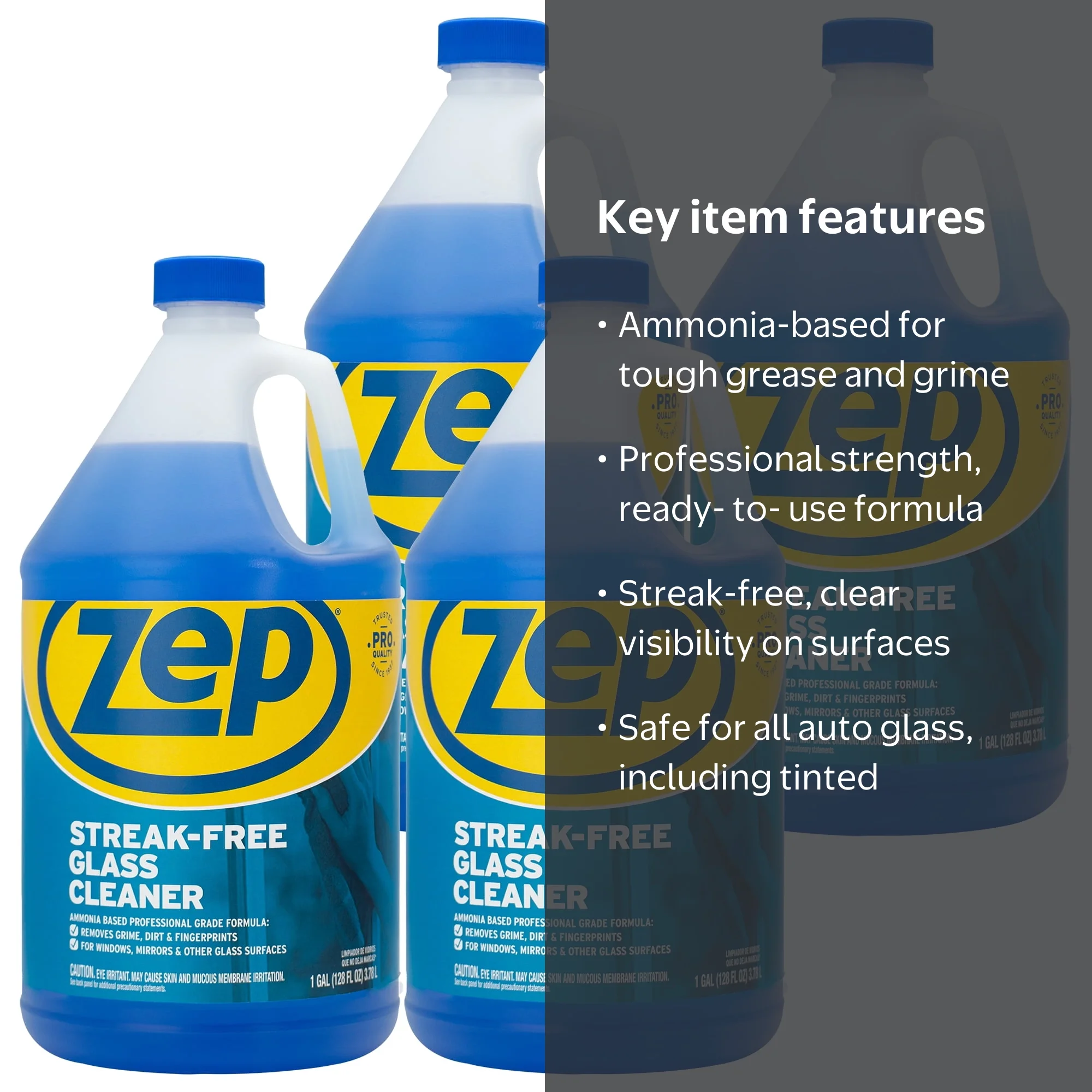 Zep Streak-Free Glass Cleaner - 1 Gallon, Case of 4 for