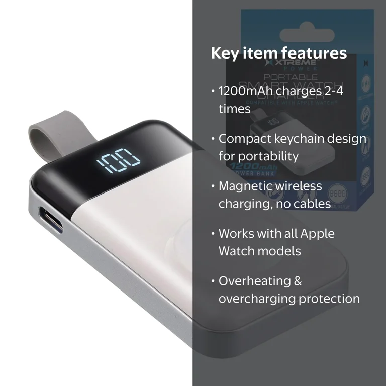 Xtreme Portable Apple Watch Charger, 1200mAh Wireless Magnetic