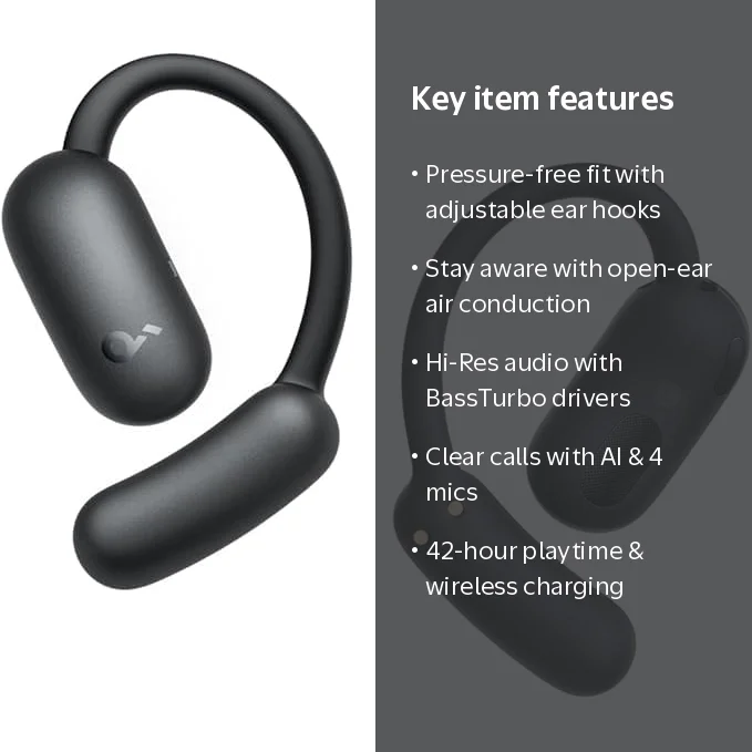 Soundcore AeroFit 2 Open-Ear Headphones, Adjustable Ear Hooks
