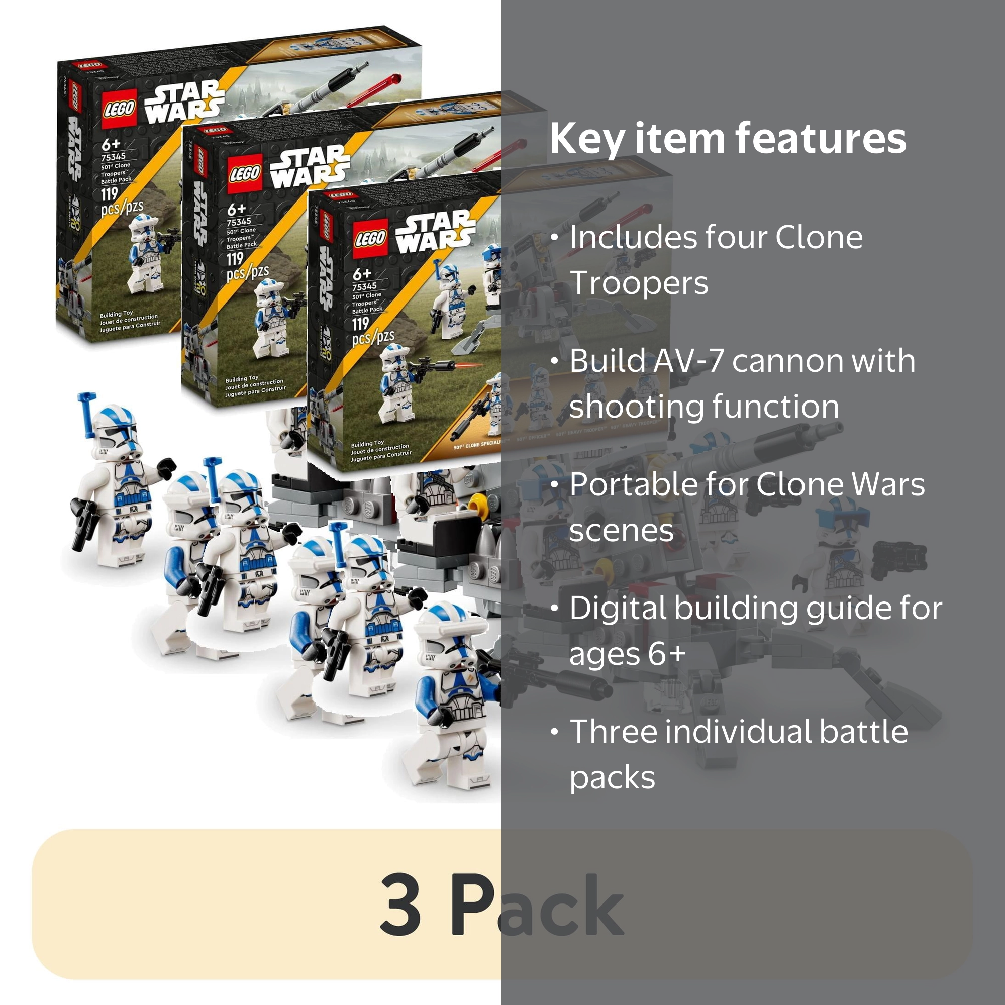 3 pack) LEGO Star Wars 501st Clone Troopers Battle Pack 75345 Toy