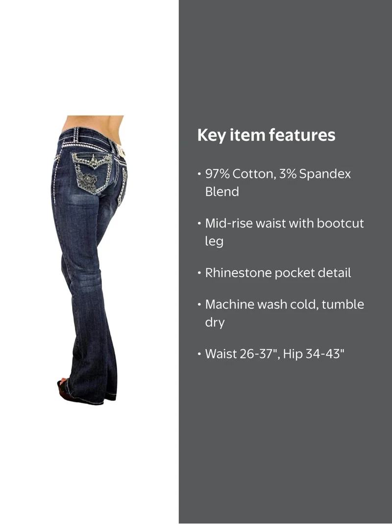 Jack David Women's Mid Rise Bootcut Rhinestone-Embellished