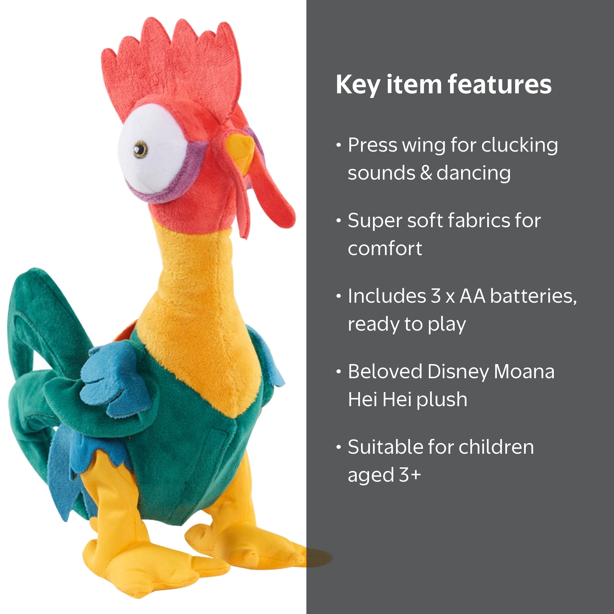 Disney Moana Hei Hei Dancing Feature Plush Toy, Clucking Sounds