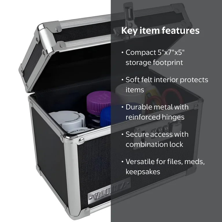 Vaultz, Medicine Lock Box, 5x7x5 inches, Black, with Combination