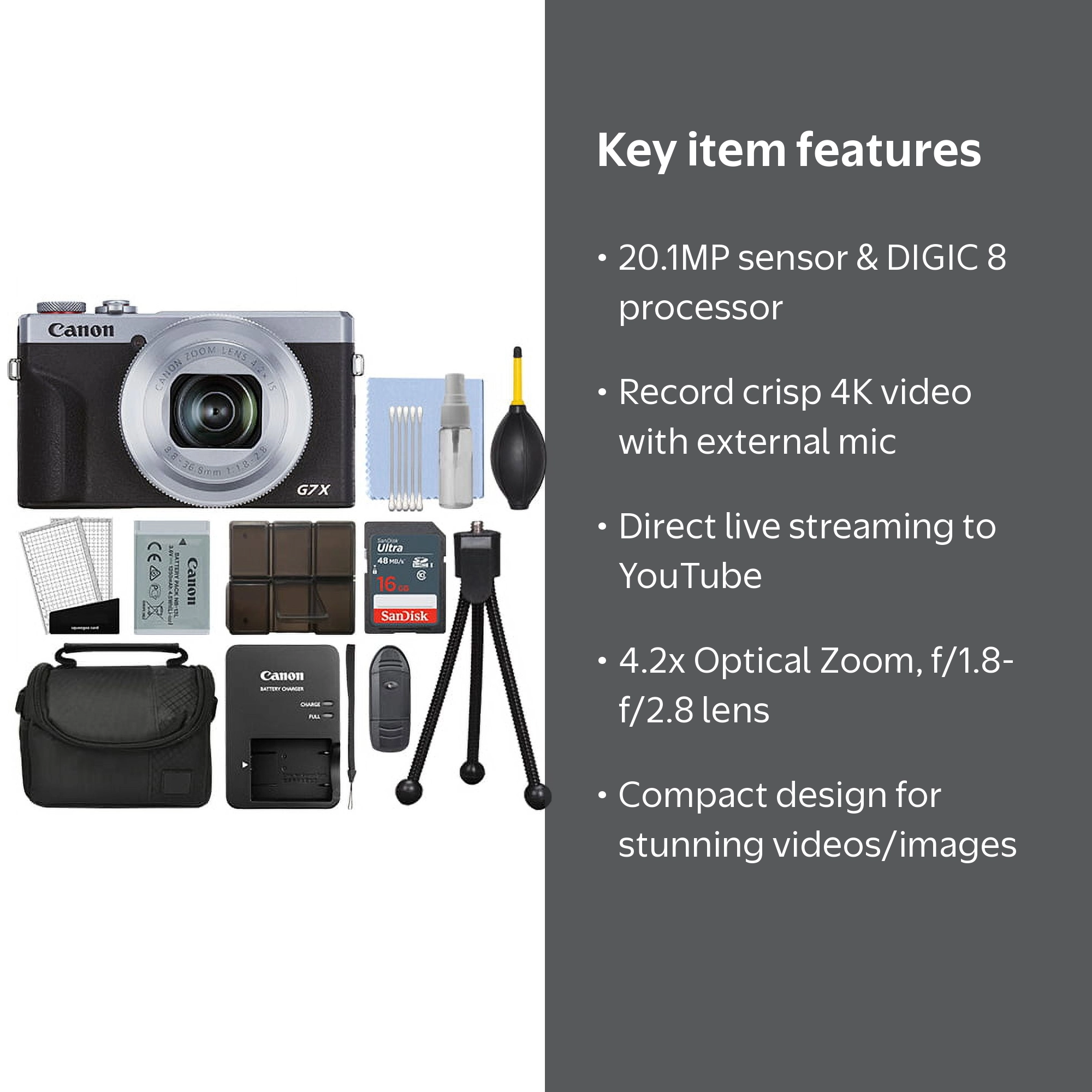 Canon PowerShot G7X Mark III 20.2MP 4K Digital Camera, 4.2x Zoom
