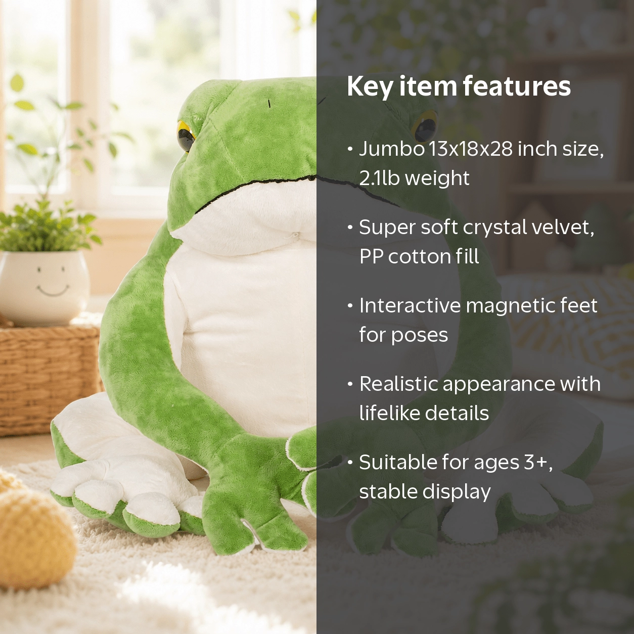 BRINJOY, Giant Frog Stuffed Animal, 13‚Äù x 18‚Äù x 28‚Äù Green