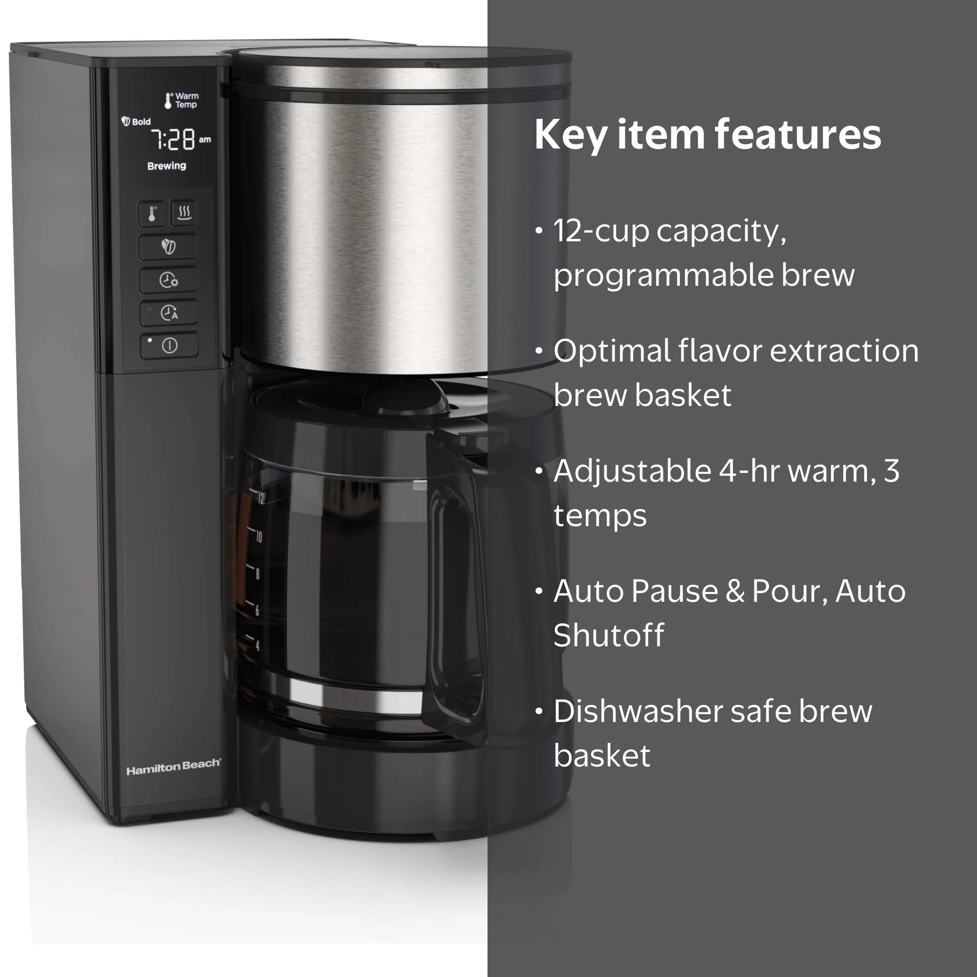 Hamilton Beach Coffee Maker with Premium Flavor, 12 Cup Capacity