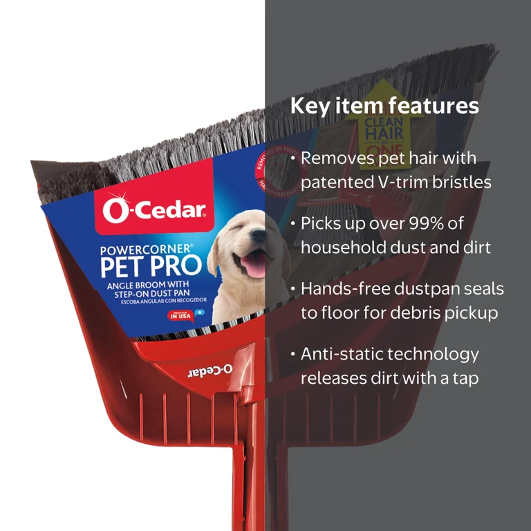 O-Cedar Pet Pro Power Corner Broom with Advanced Step-on Dust Pan
