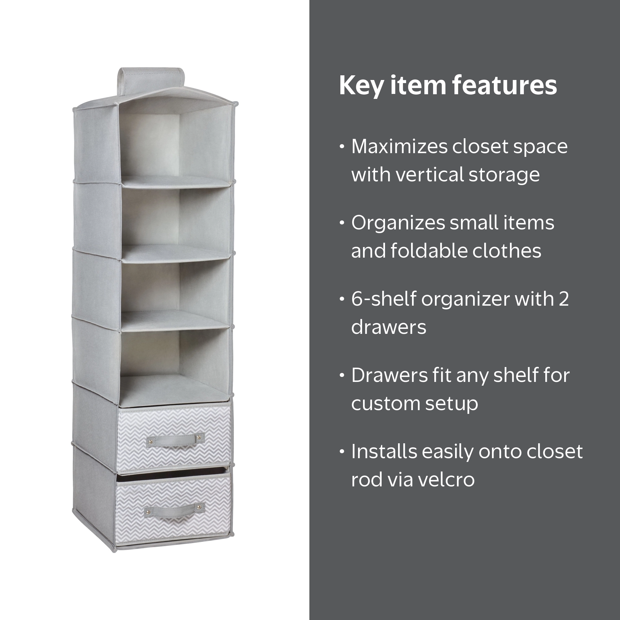 Parent's Choice 6 Shelf Fabric Closet Organizer Grey, 39.37x11x12