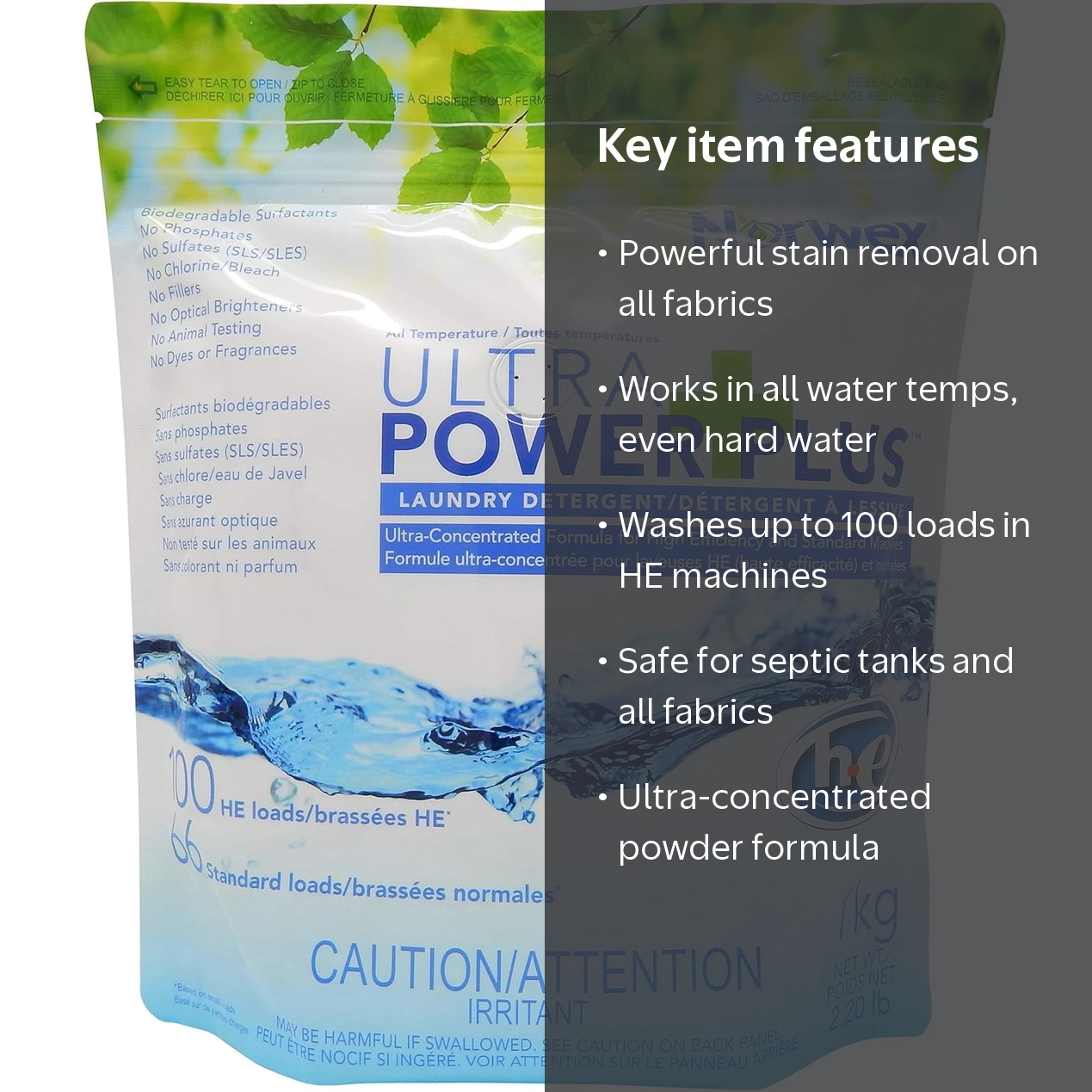 Norwex, Laundry Detergent, Ultra Power Plus, 2.2 lb, stain remover