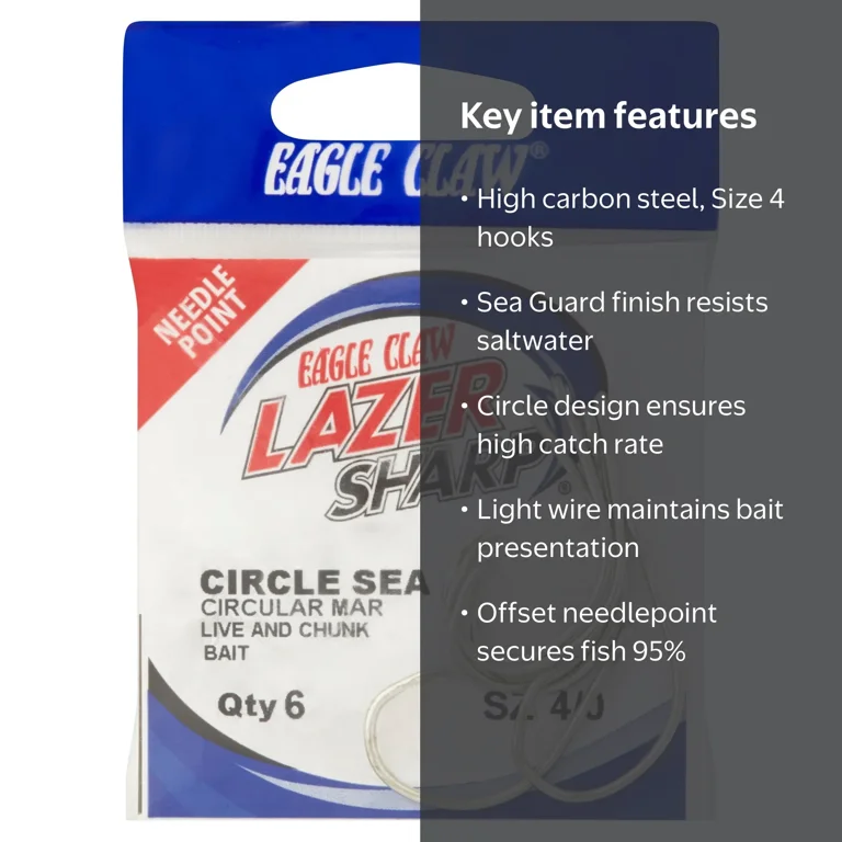 circular hooks sea fishing eagle claw Lazer Sharp Circle Hook, Size 7/0, Needle Lazer Sharp design for reliable performance when it matters Eagle Claw Makes Hooks for