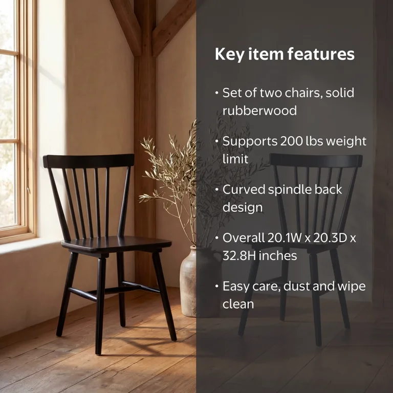 Safavieh, Dining Chair, Set of 2, Spindle Back Black - Walmart.com