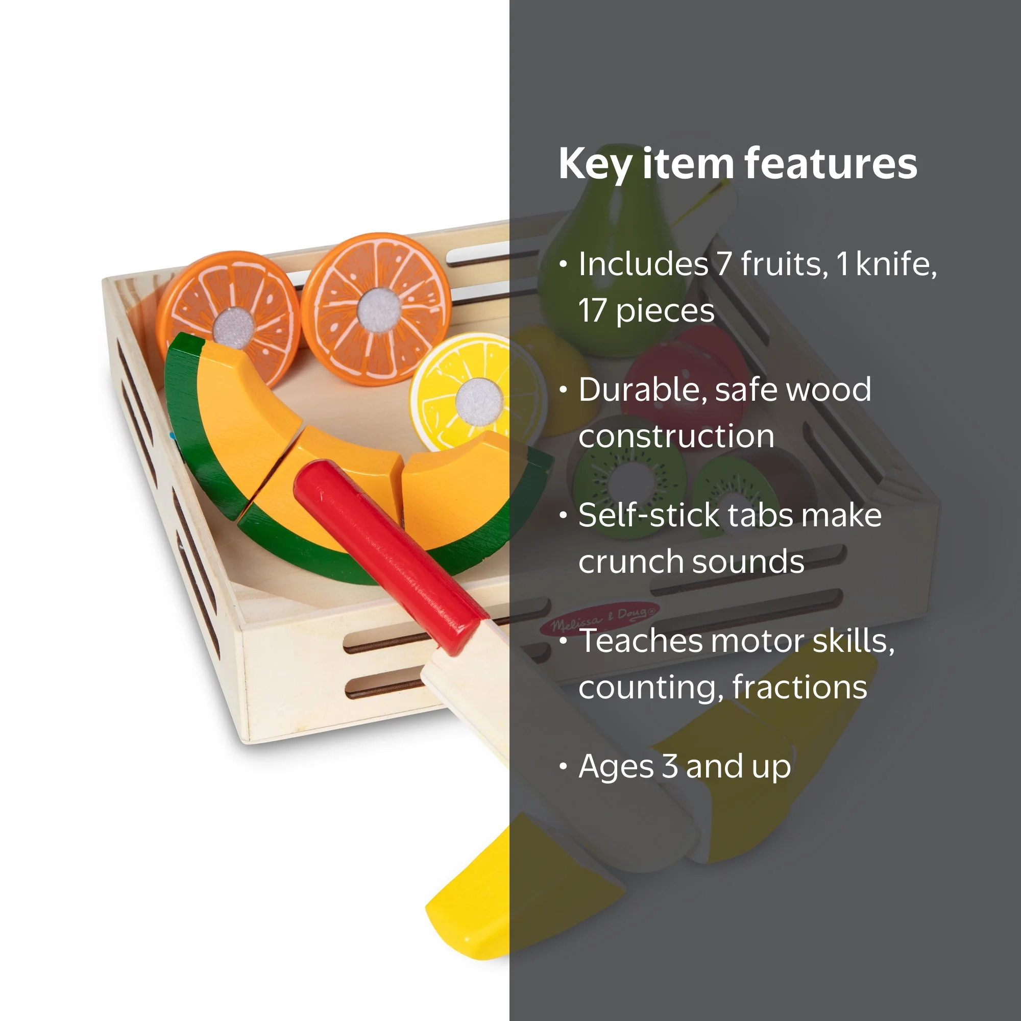 Melissa & Doug Wooden Cutting Fruit Set - Preschool Play Food