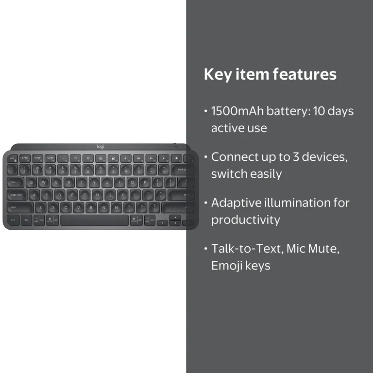 Logitech MX Keys Mini Wireless Keyboard, Compact, USB, Backlit