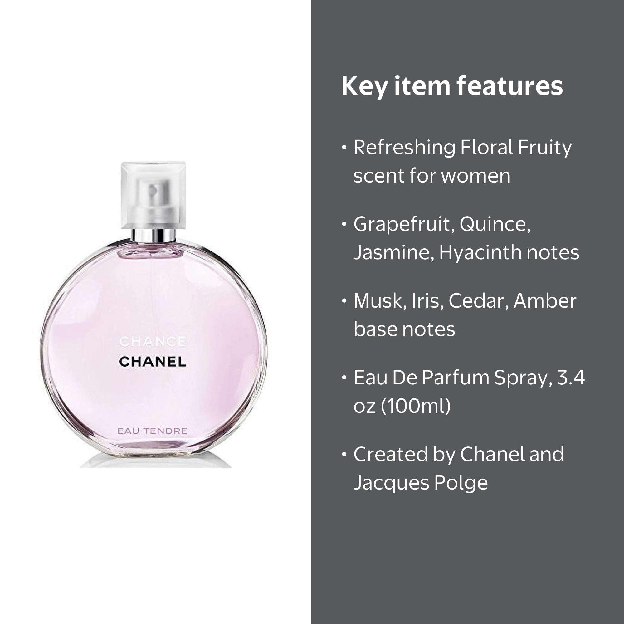 CHANEL, Eau De Parfum Spray, 3.4 oz, Chance Eau Tendre for Women