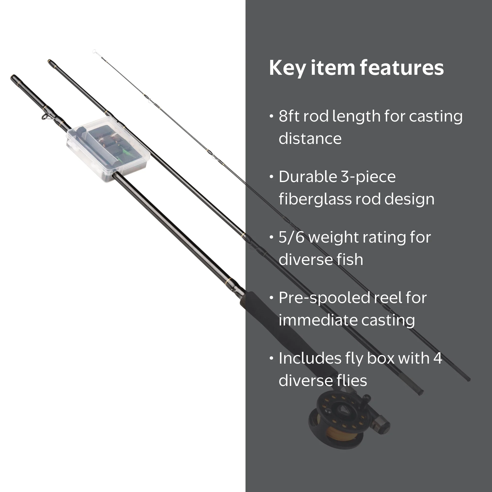Ozark Trail 8ft Fly Fishing Rod and Reel Combo with Flies and Fly
