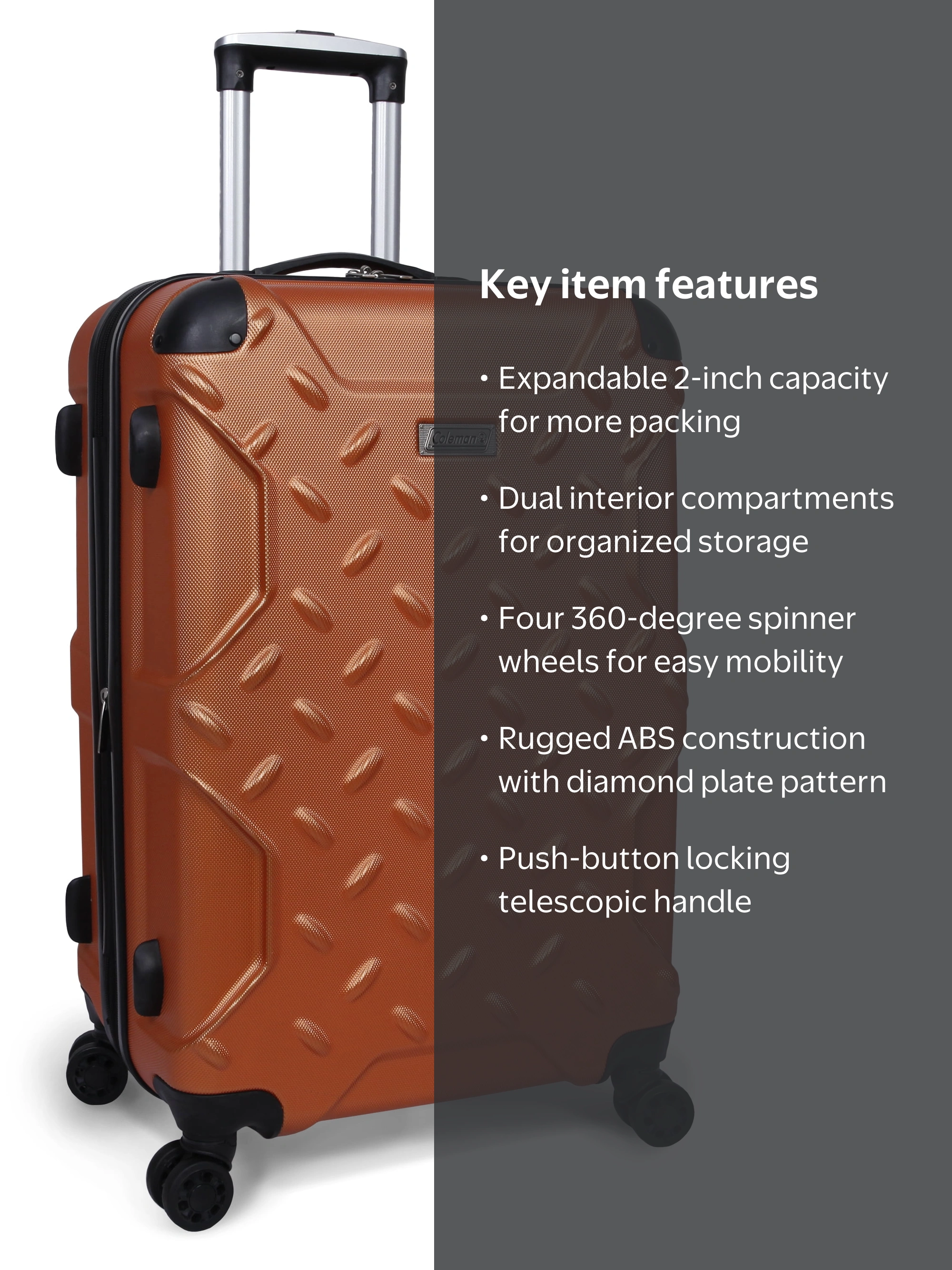 マンゴー 23kg Coleman 24” Unisex Hardside Upright Luggage, Orange - Walmart