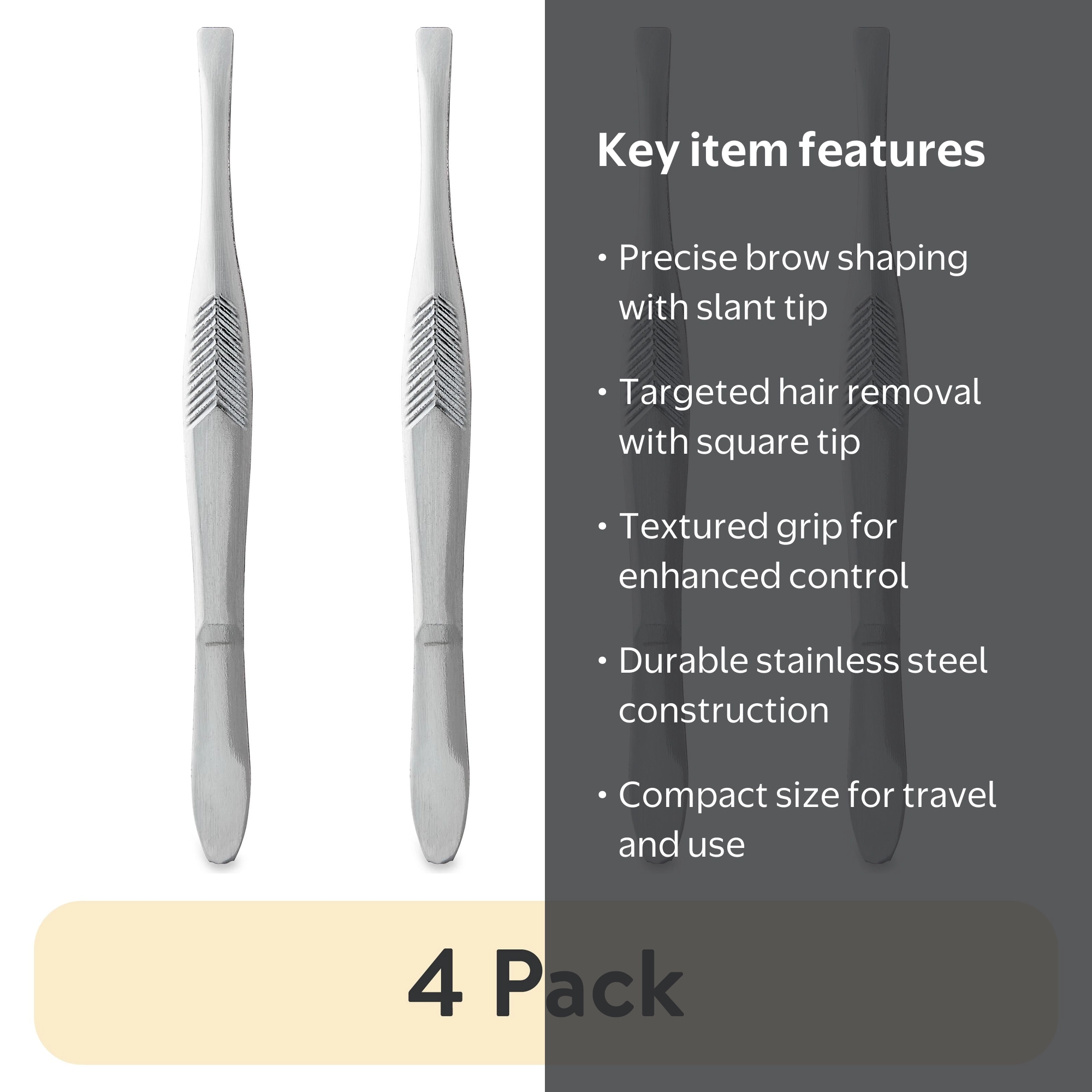 4 pack) Equate Stainless Steel Duo Slant and Square-Tip Tweezer
