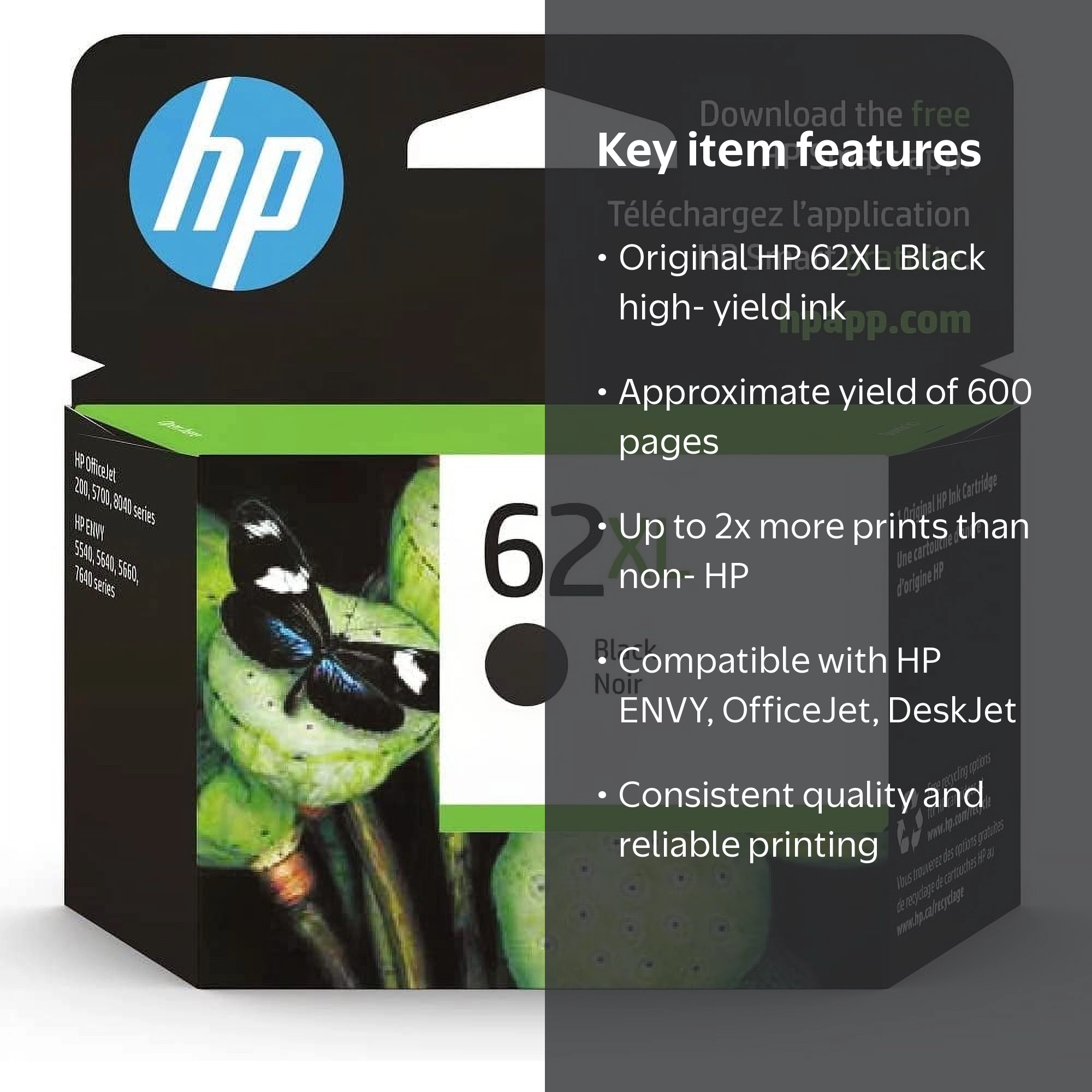 HP 62XL Black High-yield Ink Cartridge for Envy and OfficeJet