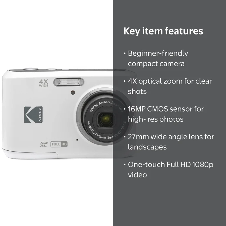 KODAK PIXPRO FZ45 Friendly Zoom Digital Camera - White, 16MP