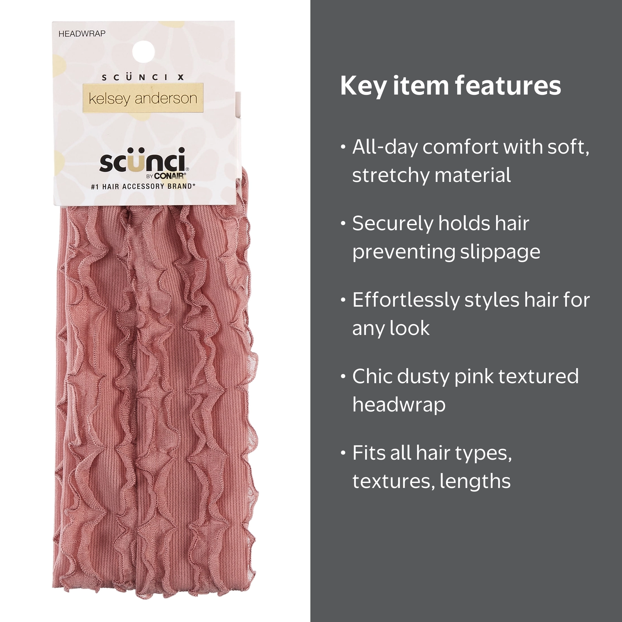 Scunci x Kelsey Anderson Wide Textured Headwrap Headband, Pink, 1