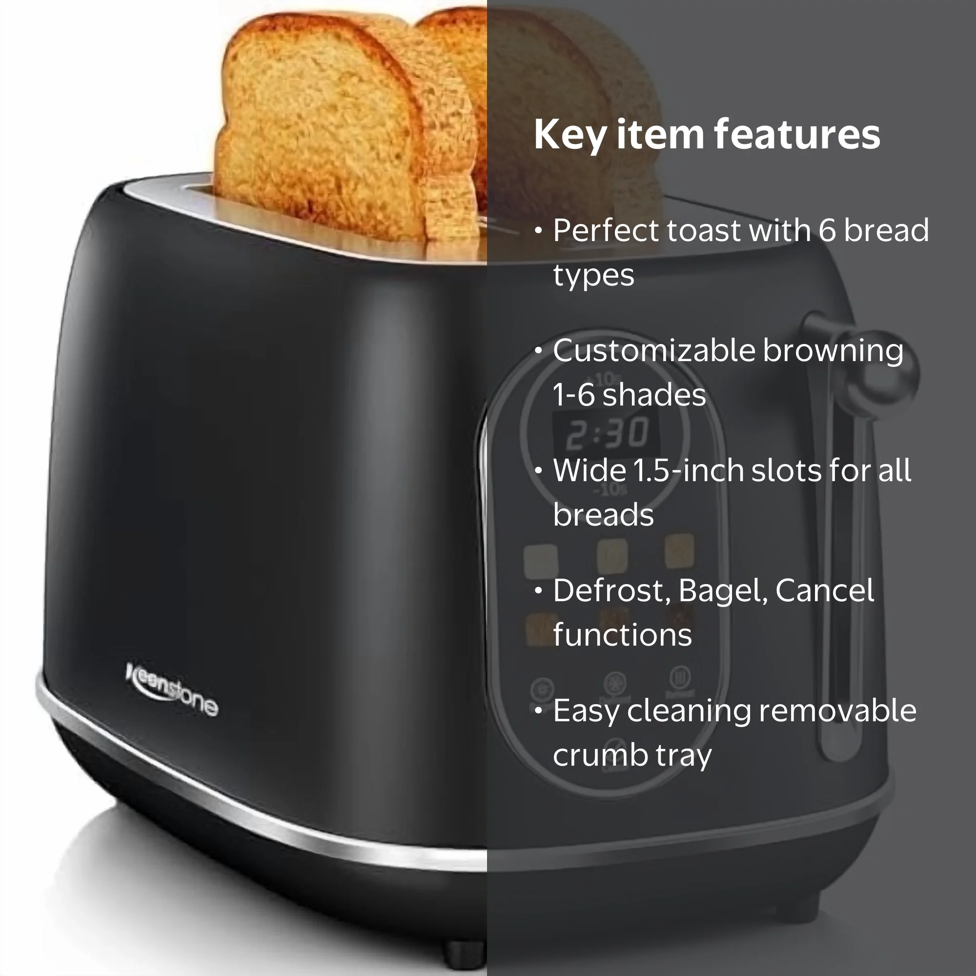 Keenstone 2 Slice Touchscreen Smart Toaster, Stainless Steel, Wide