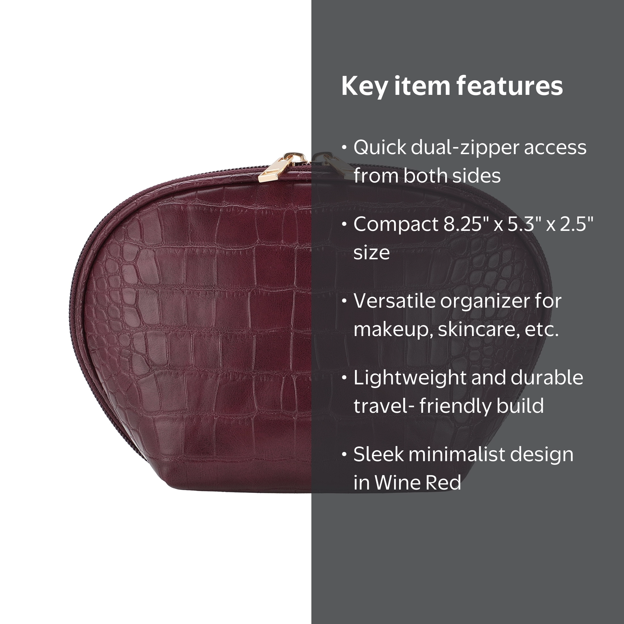 Walmart Cosmetic Travel Bag, Wine Red, Women Zipper Pouch, 1 Count