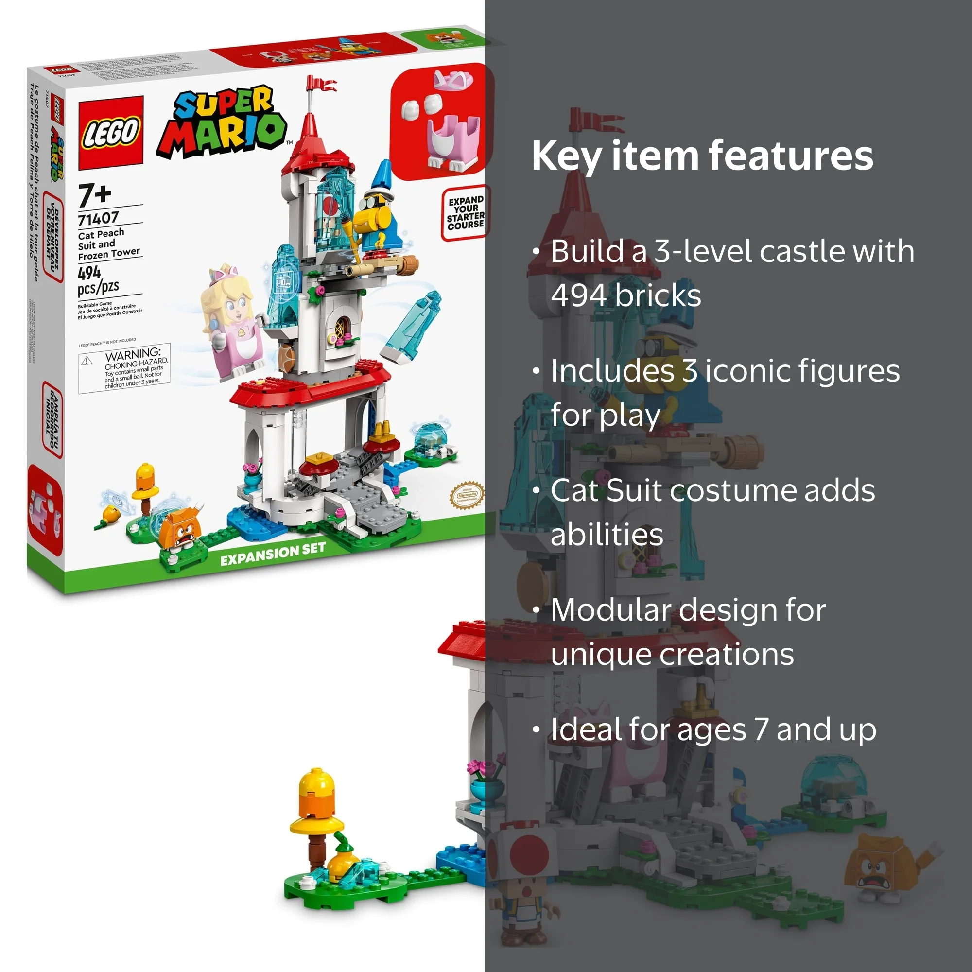 LEGO Super Mario Cat Peach Suit and Frozen Tower Set 71407, 494