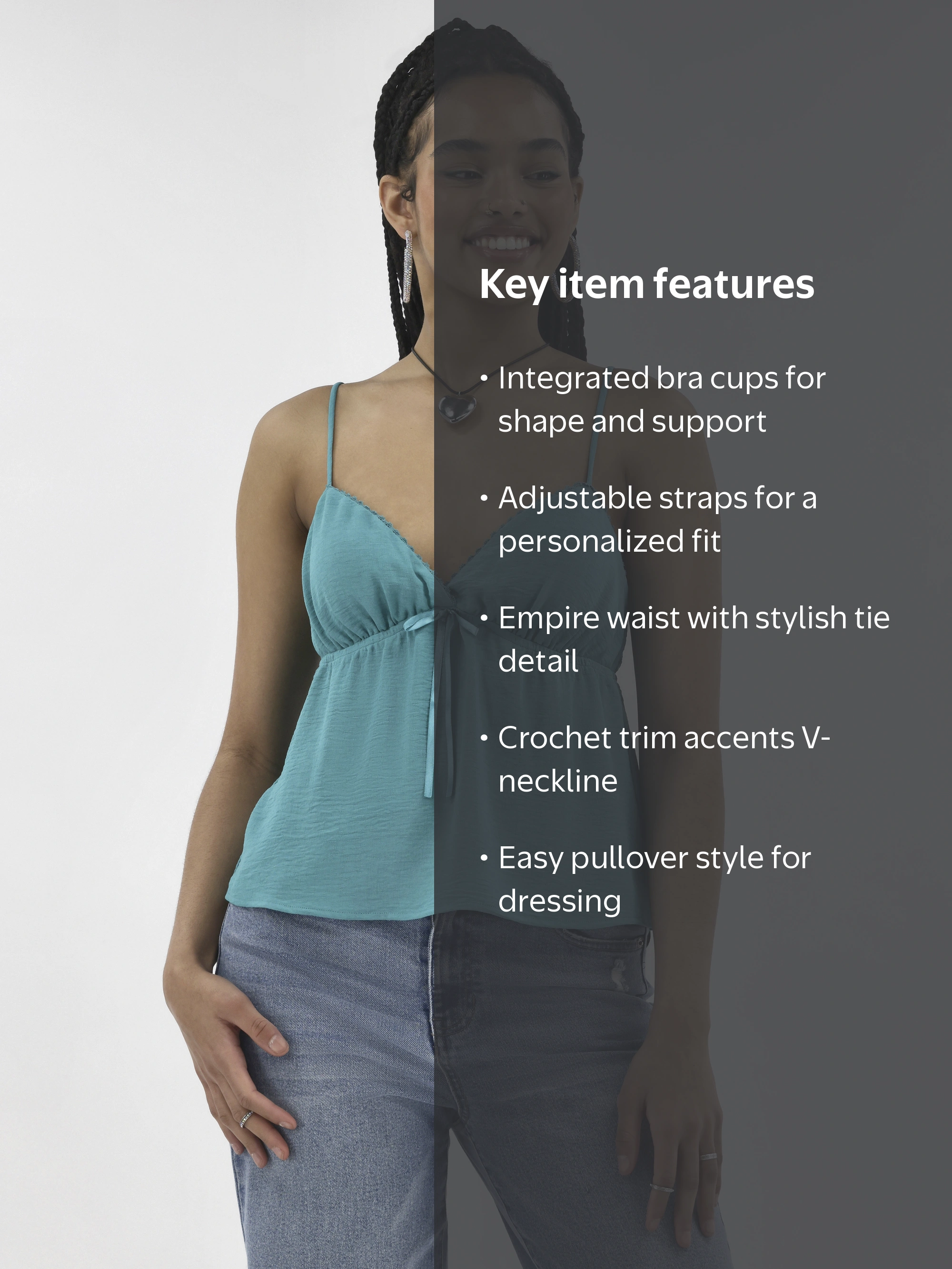 No Boundaries Women's Bra Cup Tank Top with Deep V-Neckline