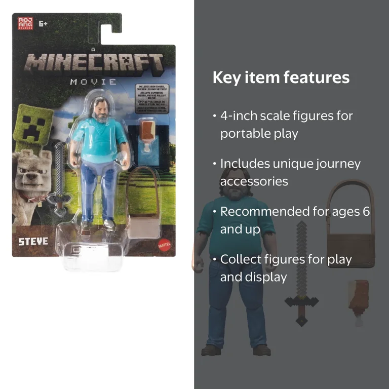 Minecraft Steve Action Figure & Accessories, 4-inch Toy Set