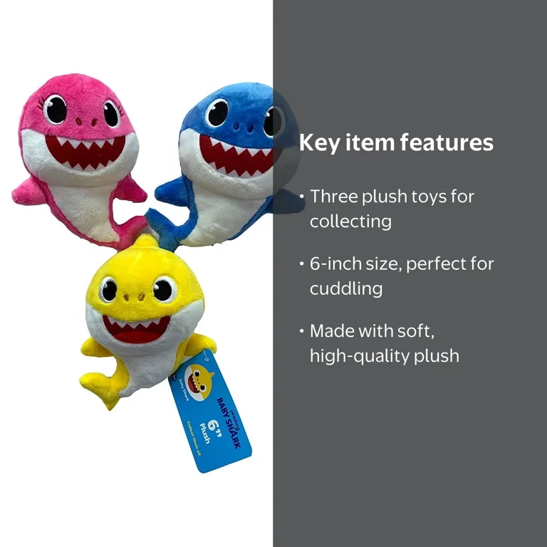 Baby Shark Trio Set 6 Inch Plushie for Kids, Non-Musical Stuffed